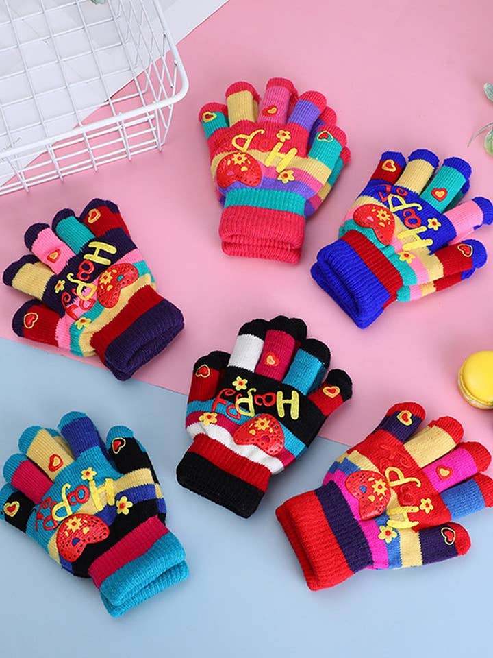 CWAG00558_KIDS WARM HEART PATTERN KNIT GLOVES for wholesale by NINEXIS