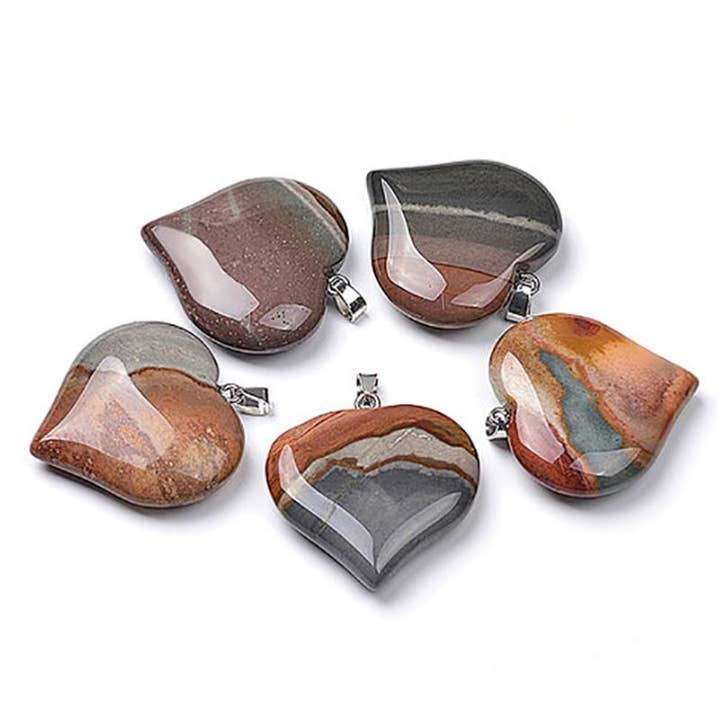 Anhänger aus polychromem Jaspis USA Herz Edelstahl (40mm) für den Großhandel von La Boîte à Cailloux