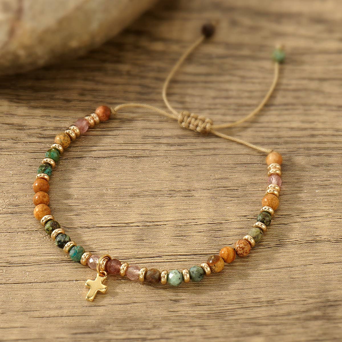 TYPE  GOTHIC CROSS NATURAL SEMI-PRECIOUS STONE BRACELET_CWAB4626 for wholesale on Faire2