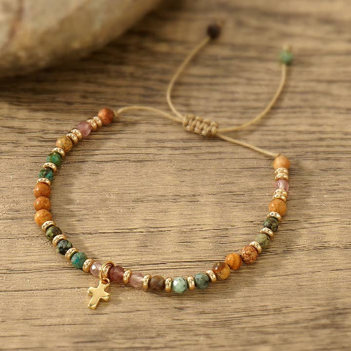 TYPE GOTHIC CROSS NATURAL SEMI-PRECIOUS STONE BRACELET_CWAB4626 for wholesale on Faire2