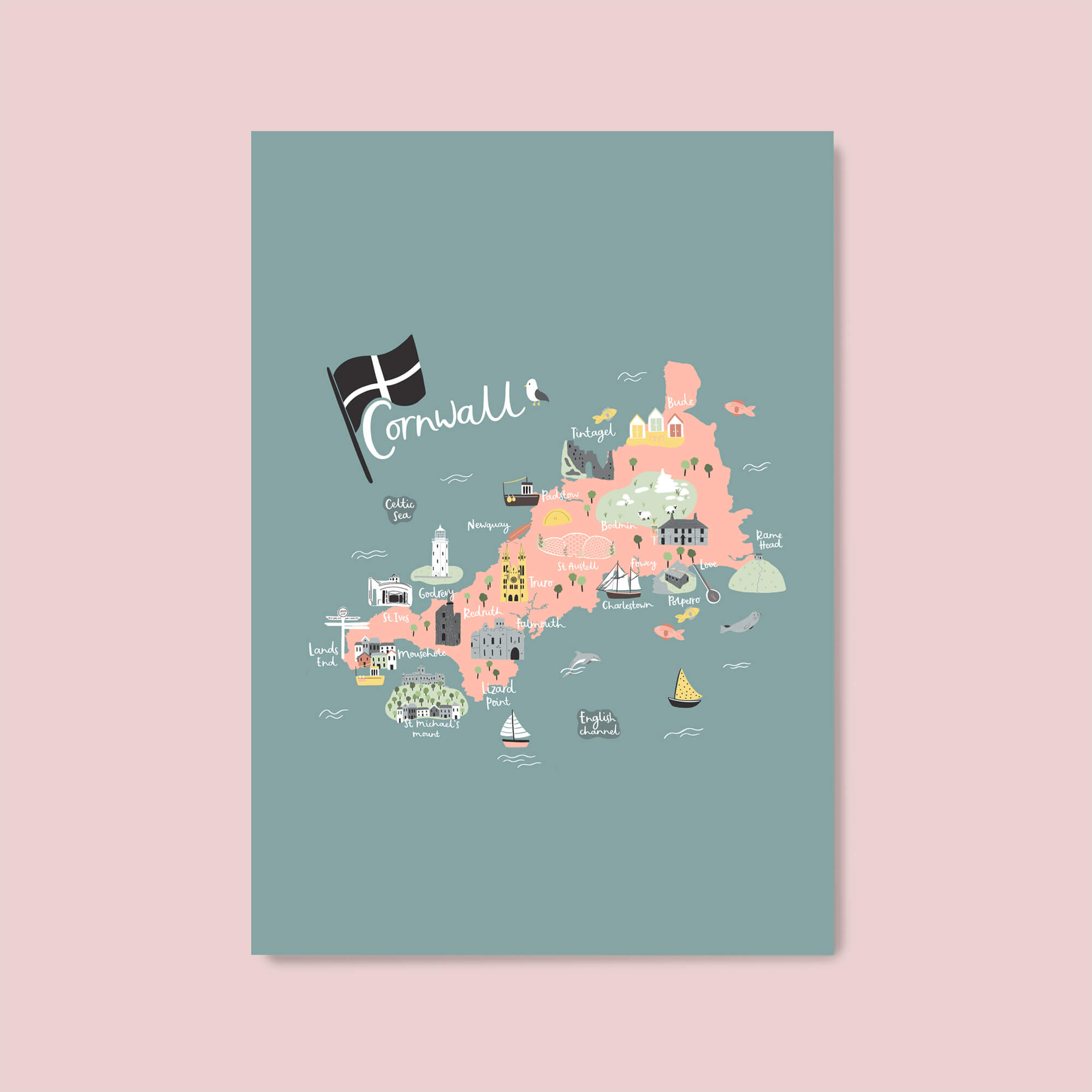 Abbie Imagine – wholesale Art print – Cornish Map Print | Illustrated Cornwall Print0