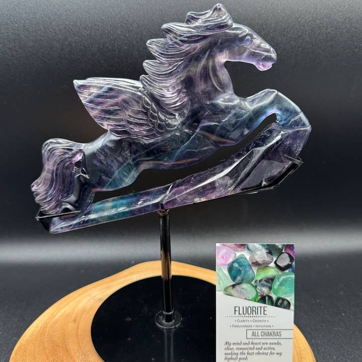 The 7 Directions - Wholesale Spiritual Stone/Crystal - Exquisite Rainbow fluorite Flying horse Pegasus H20818