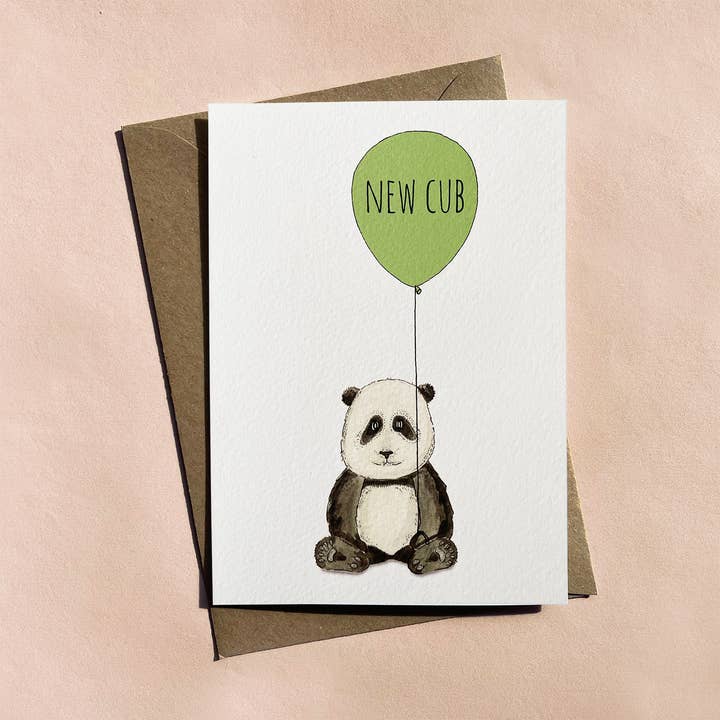 Panda new baby card | Unisex | Hand drawn | Blank inside for wholesale by Fearless Flamingo