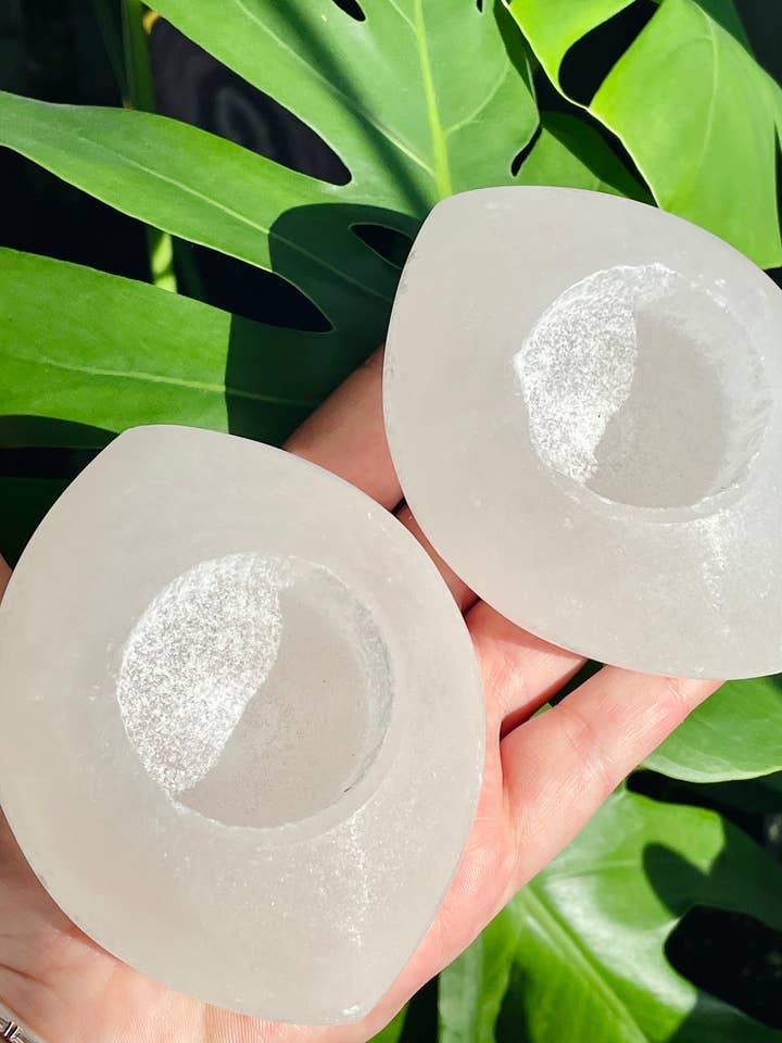 Bulk Selenite Tea Light Candle Holders for wholesale by Essential Sage