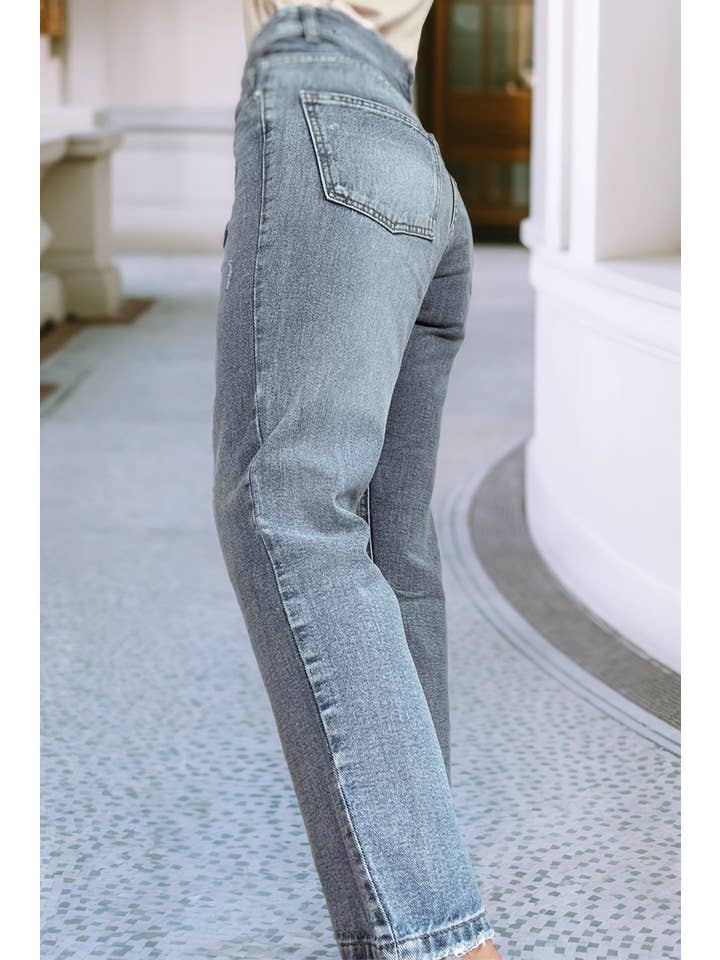 Beau Blue LDC Slightly Distressed Ankle-length Straight Jeans for wholesale on Faire