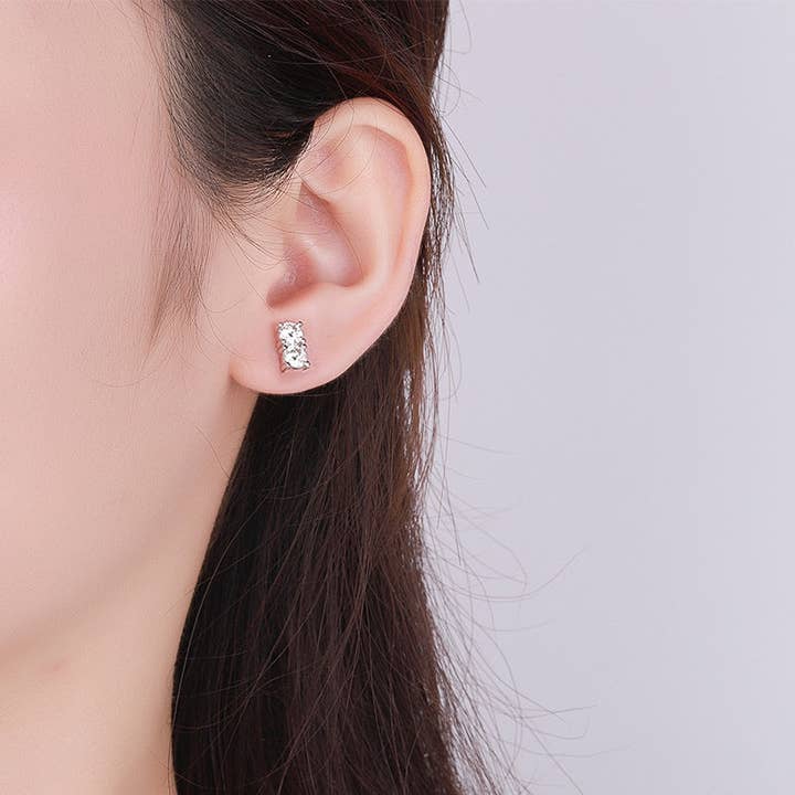 Perimade & Co. LLC - Wholesale Stud/Post Earrings - Two Stone Moissanite Stud Earrings in 925 Sterling Silver