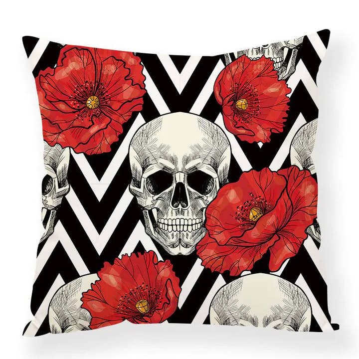 Cyberpunk Skull Flowers Pillow for Day of the Dead for wholesale by Good goods