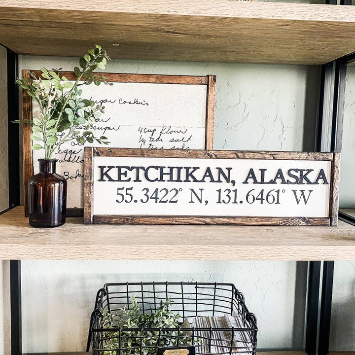 Dakota + Pine Design Co. - Wholesale Sign - City, State With Coordinates Wood Laser 3D Sign1