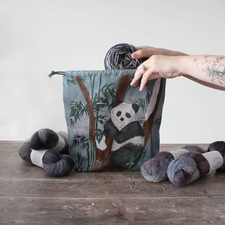 The Blue Rabbit House - Wholesale Drawstring Bag - Unisex - Paula the Panda | Project Bag | Drawstring Bag