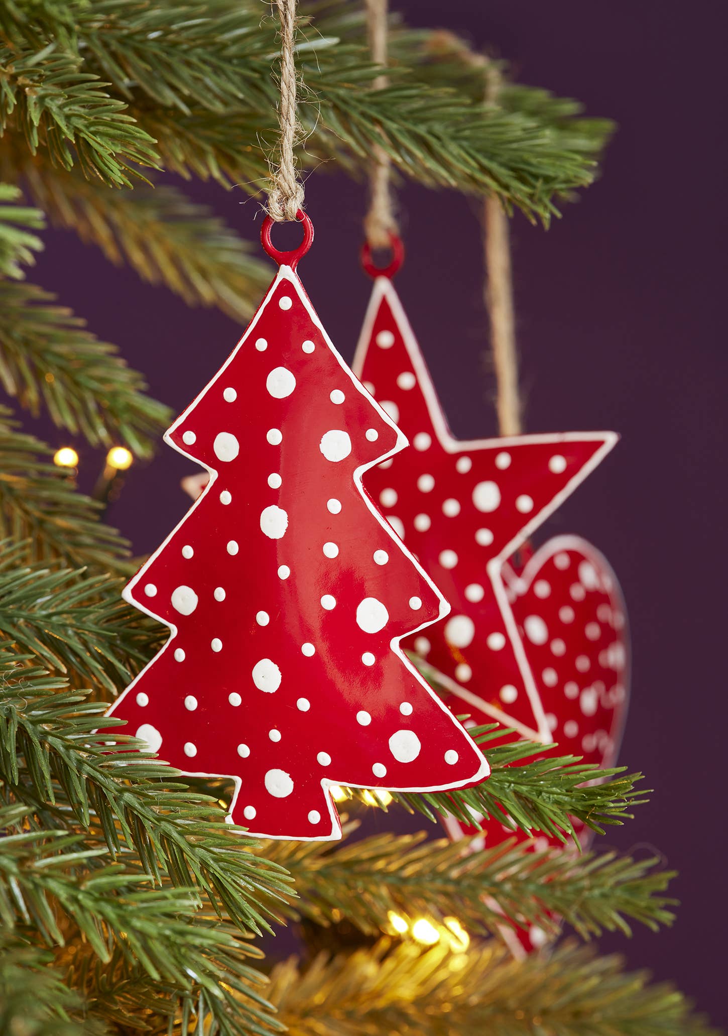 Namaste - Wholesale Christmas decoration - Dotty finish red xmas tree decoration, handpainted iron0