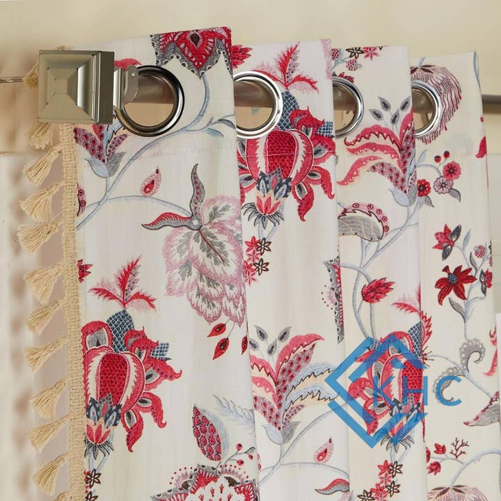 KHC - Venta al por mayor Cortinas - Cortina Floral Rosa de Algodón 100% Hecha a Mano en India3