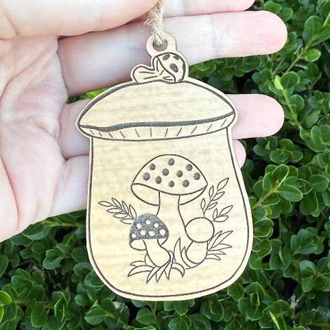 Merry Mushroom Canister Ornament for wholesale by Corkscrew Curiosities