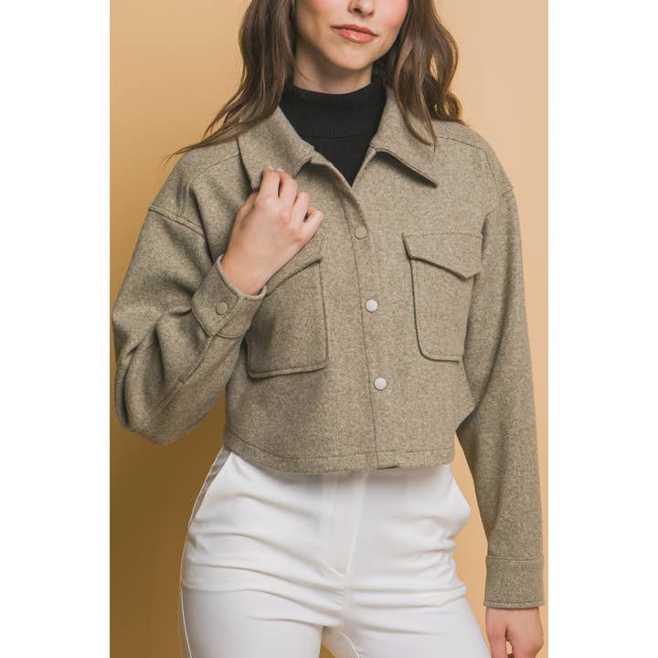 JQ Fleece Cropped Snap Button Shacket for wholesale by Apolline