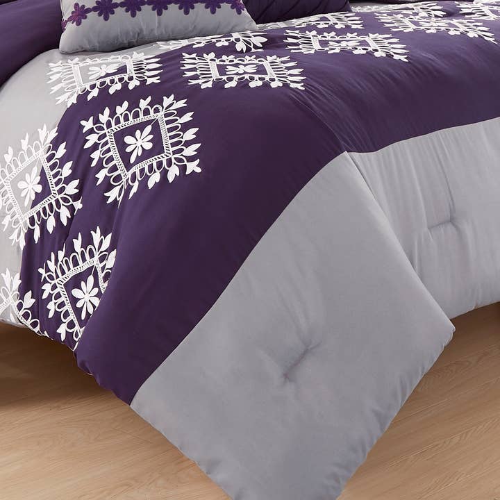 JML - Wholesale Bedding Set - 7 Pieces Comforter Set Bed in A Bag (Purple&Gray)2