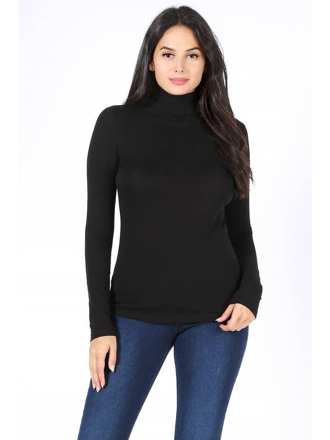 Color 5 - Wholesale T-Shirt - Women's - Solid color turtle neck long sleeve cotton lycra t shirt