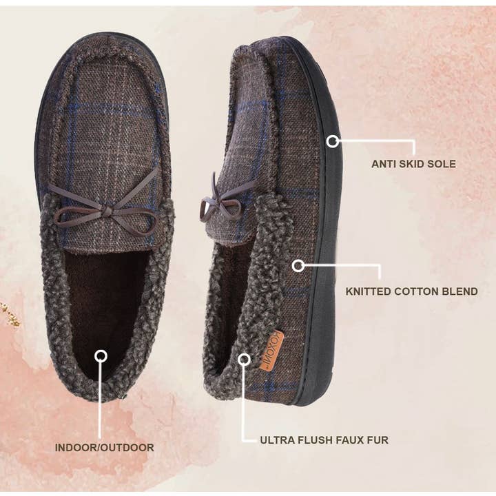 Roxoni - Wholesale Slippers - Men's - Men's Slippers Moccasin Plush Lined House Shoes Fuzzy Furry