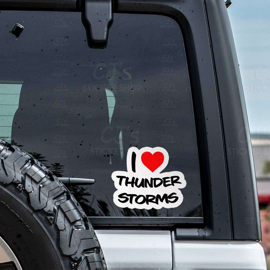 CJ's Sticker Shop - Vente Autocollant - Autocollant en vinyle « I Love Thunder Storms »2
