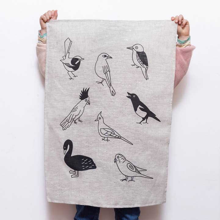 BIRDS TEA TOWEL - various colours for wholesale by Me & Amber