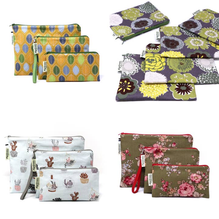 Floral Patterns Reusable Zipper Pouch Sets 04 Flower Linen for wholesale by MYSGREEN