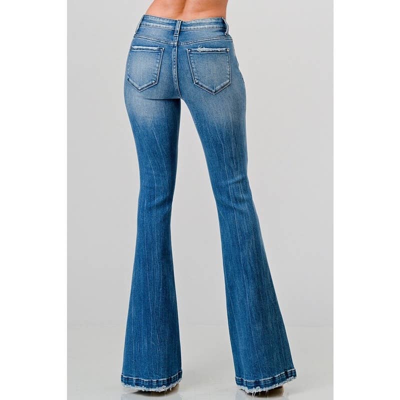 GEMIDDELDE Petite Mid Rise Stretch Tie Flare Jeans -open Pack voor groothandel op Faire5