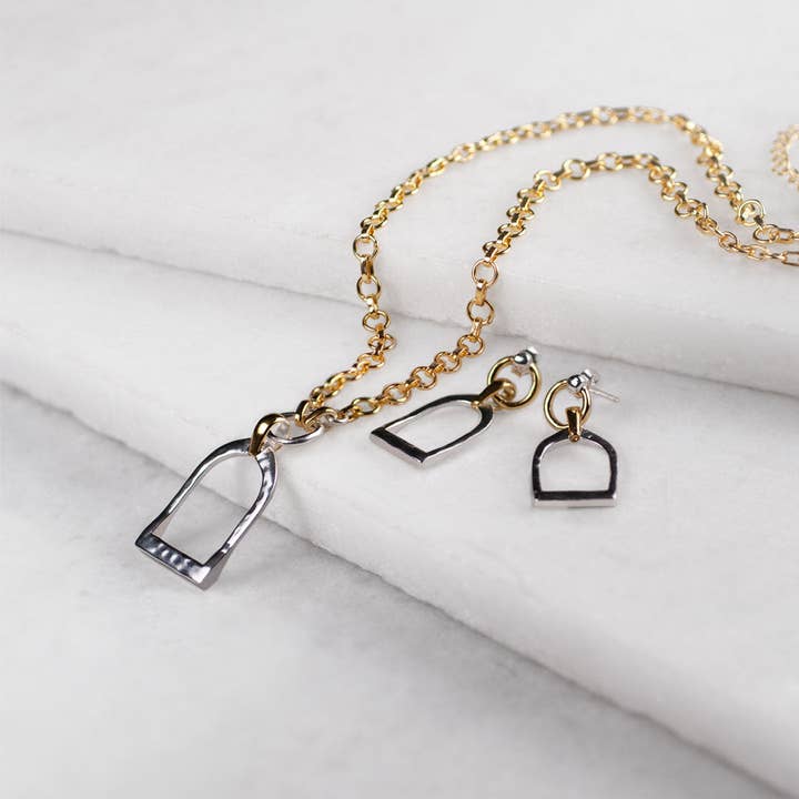 URBAN-EQUESTRIAN - Wholesale Pendant/Charm Necklace - Denby - Two Tone Equestrian Riding Stirrup Necklace6