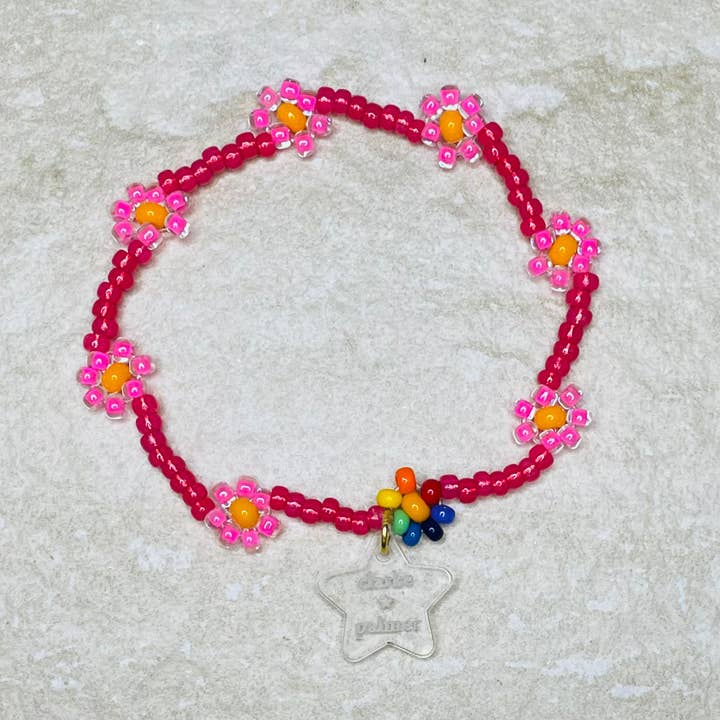 Neon Pink Daisy Beaded Bracelet for wholesale by Clarke Palmer