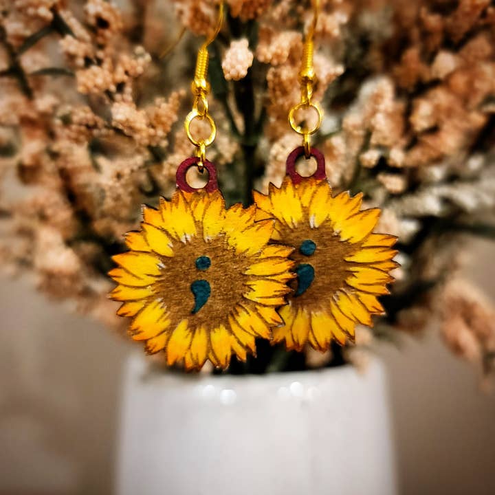 Pendientes | Punto y coma con forma de girasol para venta al por mayor de Luna Craft