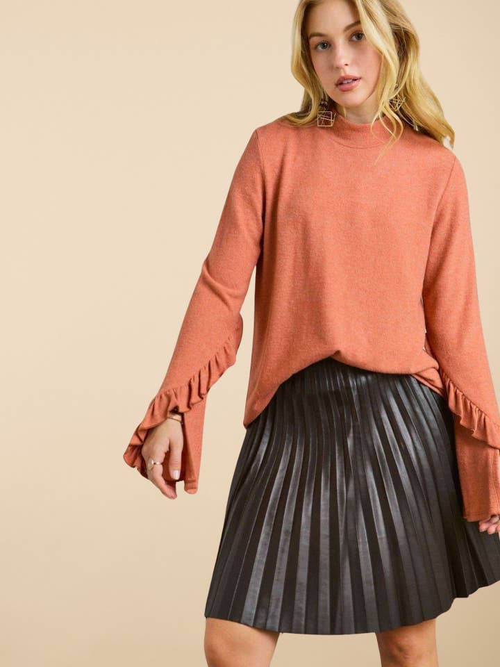 ADORA LA - Wholesale Tunic - Women's - MYT12499 -BRUSHED HACCI MOCK NECK RUFFLE TOP3