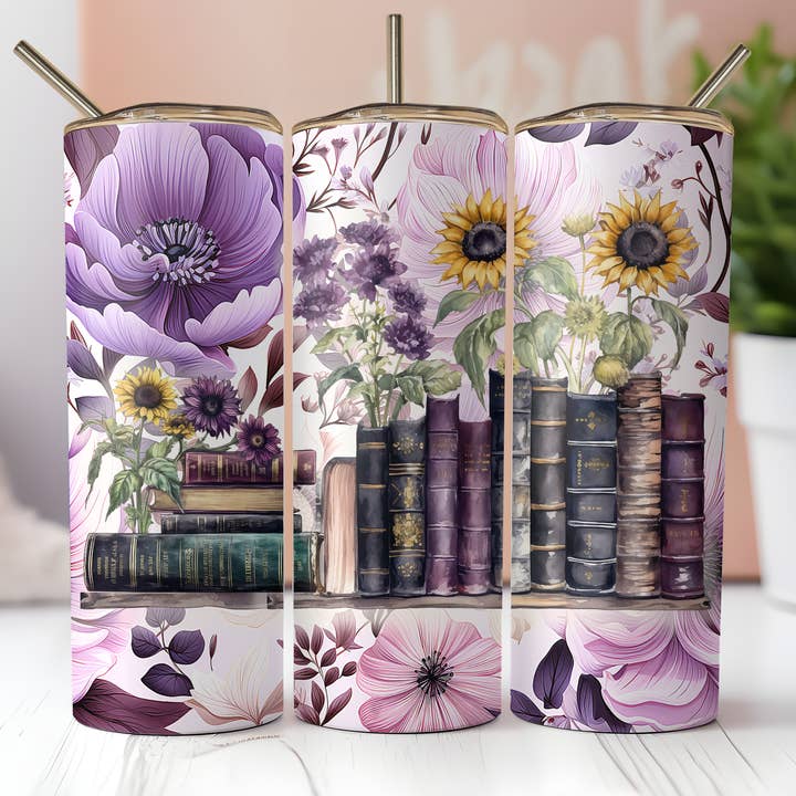 Books Purple Flowers Shelf Tumbler for wholesale by FloBama Girls Wholesale
