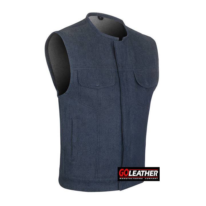 Raw Edge - Mörkblå Raw Denim /Rullad Krage för wholesale av Goleather