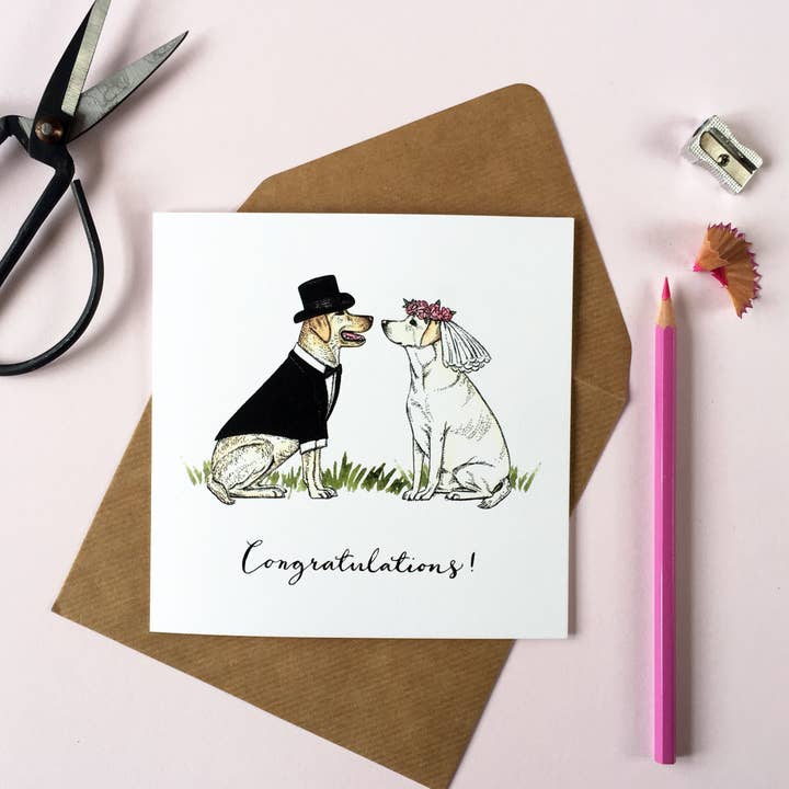 Labrador Dogs Wedding Card, Engagement Card, Congratulations for wholesale by Amelia Illustration
