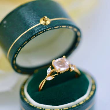 Sterling Silver Gold Plated Natural Rose Quartz Ring for wholesale by happyzzzsu