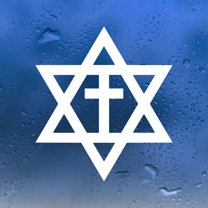 Messianic Cross Vinyl Decal - Judaism Star of David - WHITE for wholesale by Minglewood Trading