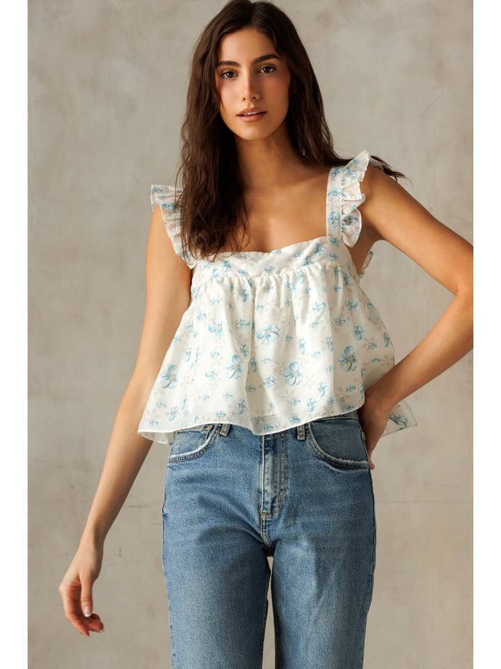 JT5591-1 - WHITE BLUE FLORAL TOP for wholesale by STORIA