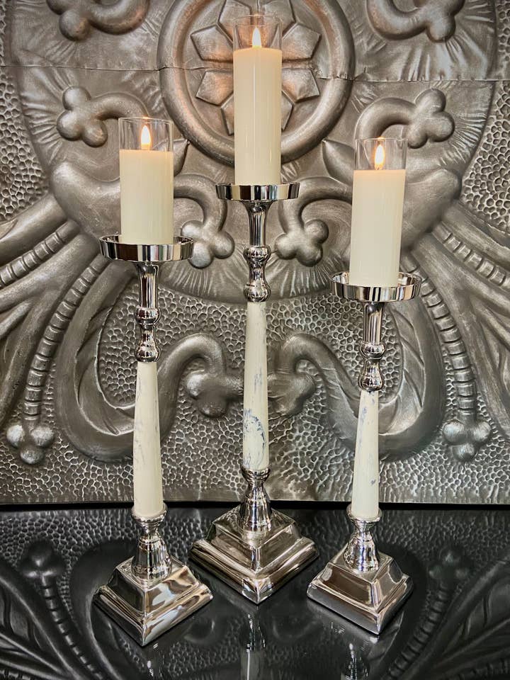 Set of 3 Candlesticks W/ Marble Finish for wholesale by The Light Garden Collection