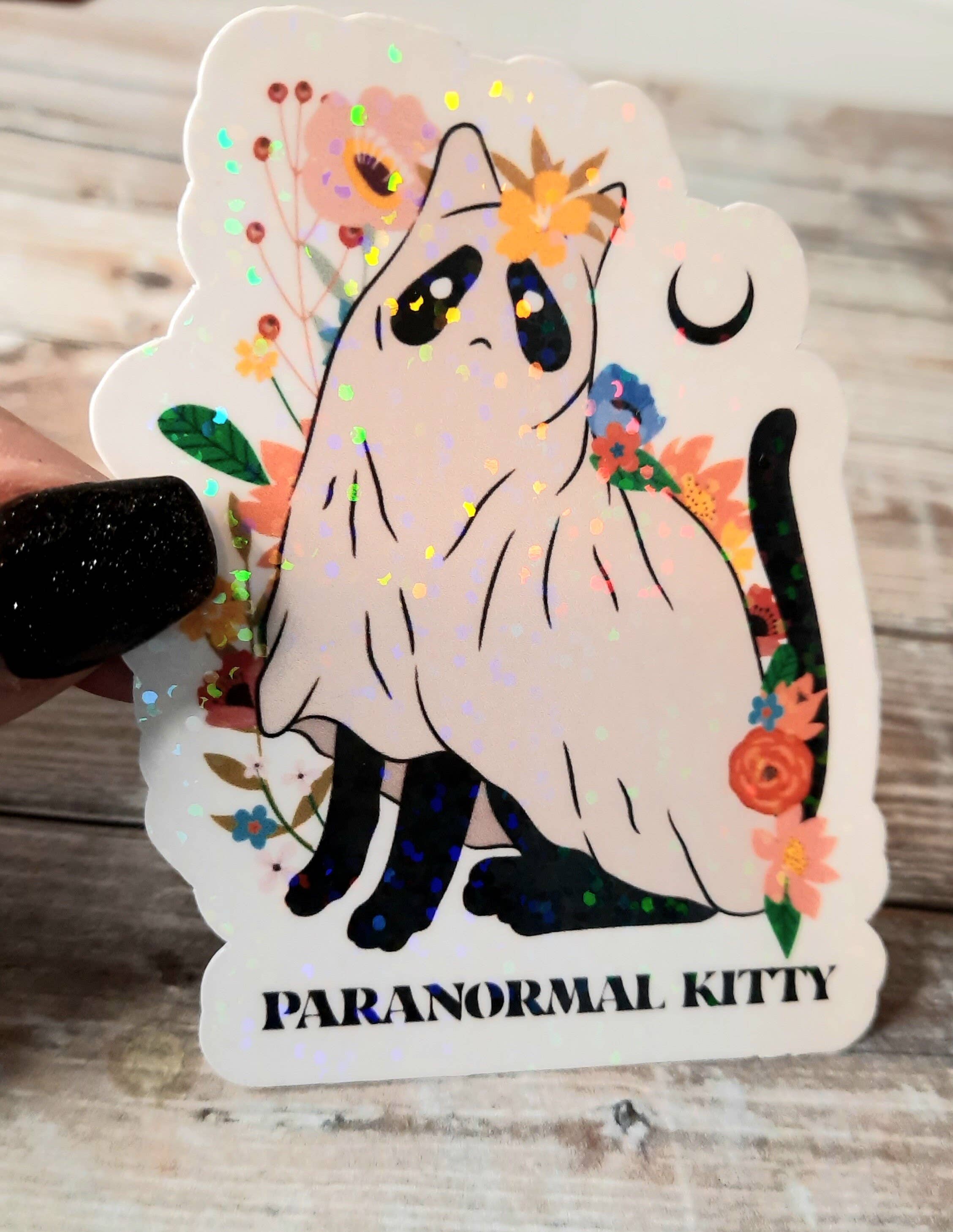 Unsupervised Art - Venta al por mayor Pegatina - Adhesivo Paranormal Kitty, pegatina de vinilo con forma de gato negro fantasma3