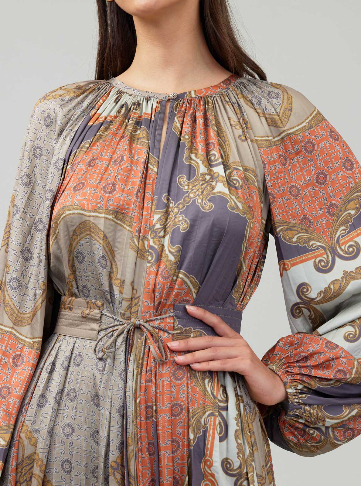 Current Air - Vente Robe – femme - Robe midi à foulard chaîne Héritage3