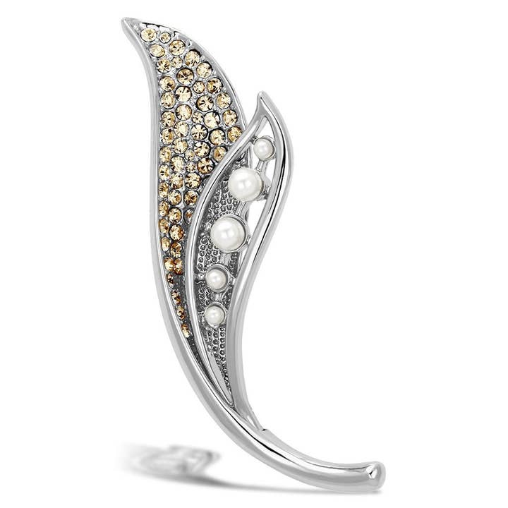 LO2877 - Flash Rose Gold White Metal Brooches with Synthetic Pearl in White for wholesale by Alamode