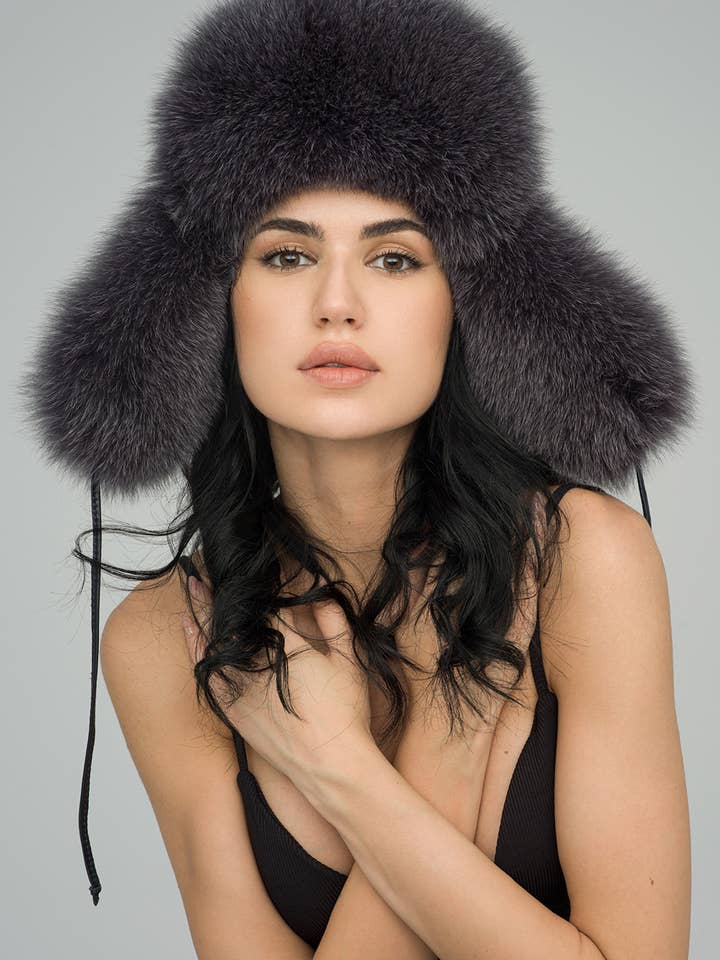 Gray Genuine Arctic Fox and Mink Fur Hat for wholesale on Faire2