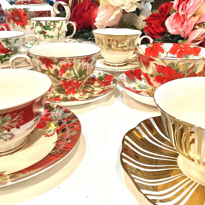 All Little Cute Things - Wholesale Tea Set - Mismatched Christmas Holiday Teacups Catering, Event Planner
