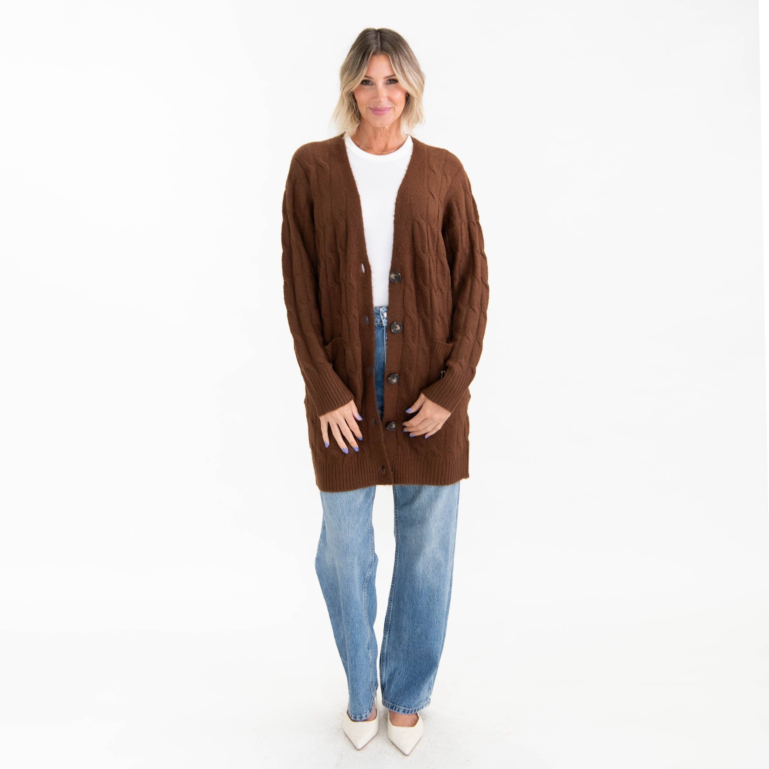 Brown Blessed Cable Knit Cardigan for wholesale on Faire4