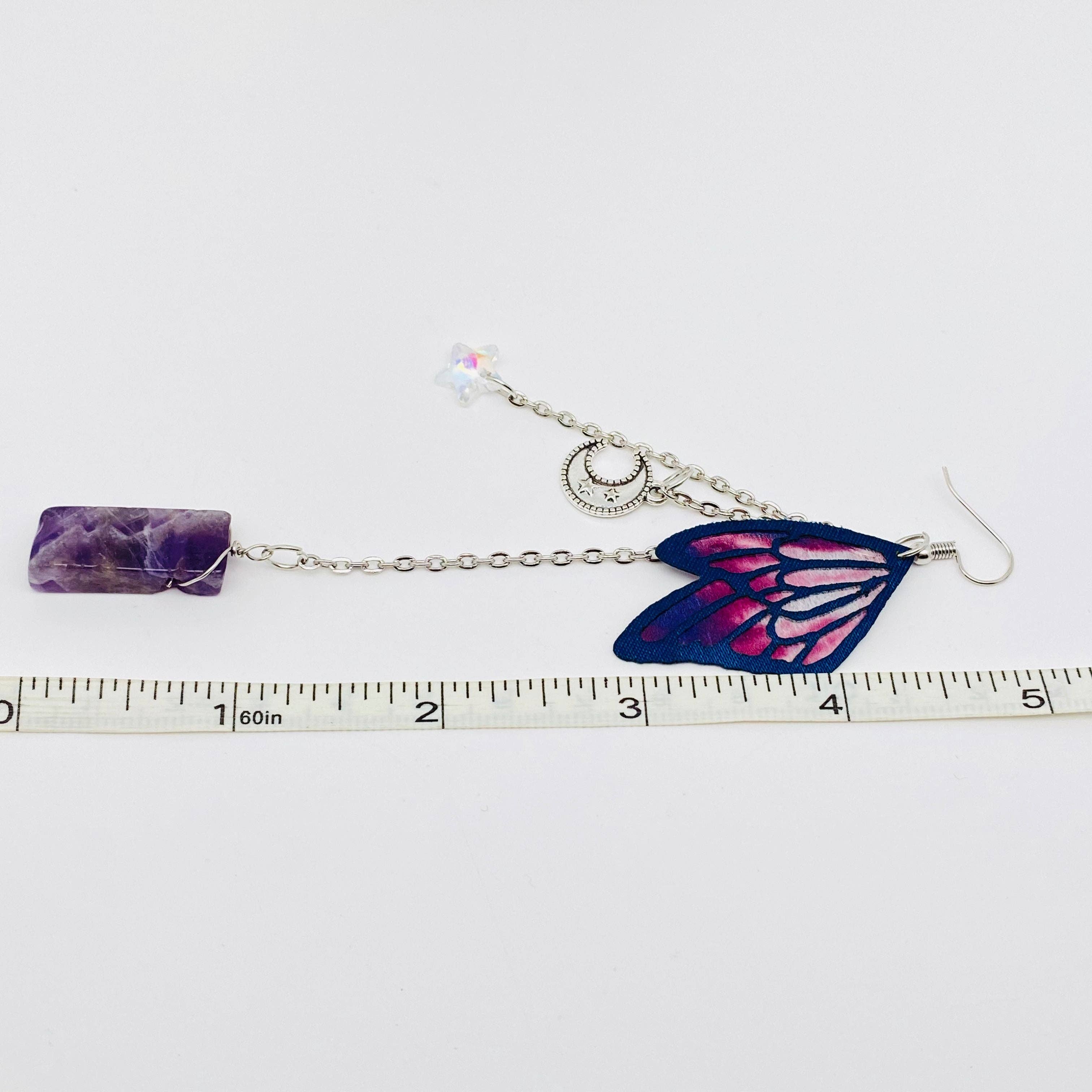 Mio Queena - Wholesale Dangle Earrings - Crystal Pendant Earrings Purple Butterfly Wings,Moon,Star-MS2
