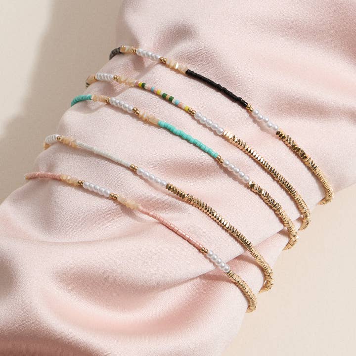 Beaded Anklet with Pearls and Gold Accents for wholesale by Lilla Haven