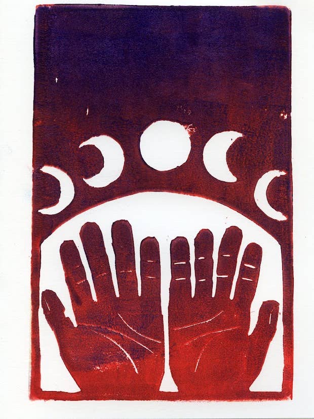 "Lunar Cycles" Linocut Cards and Envelopes for wholesale by FoxprintCards