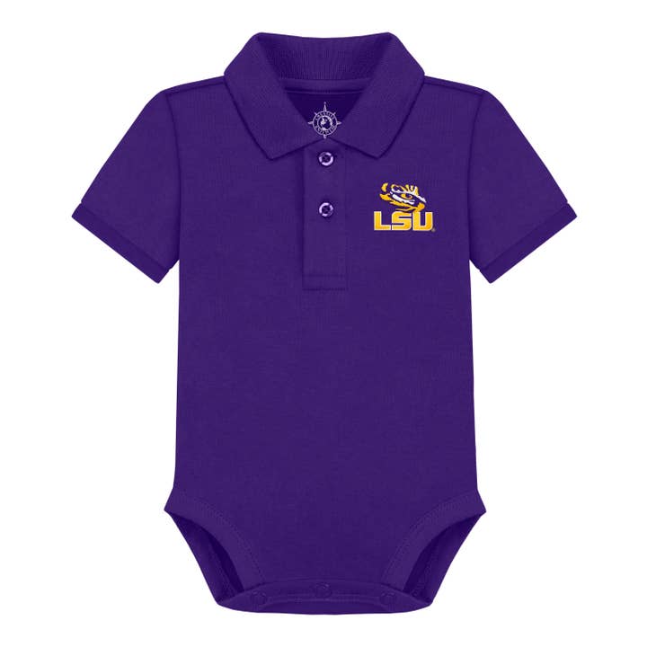 LSU Tigers Infant Polo Bodysuit for wholesale by Creative Knitwear