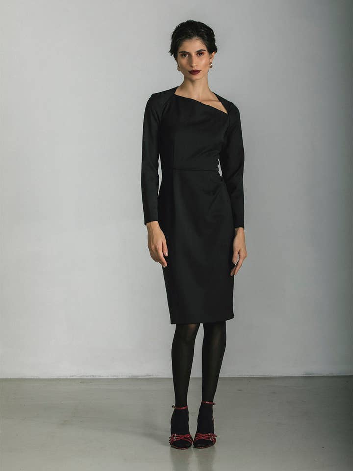 Audrey Jurk Wol Zwart Gemaakt in Italië voor wholesale door Giorgia Fratta