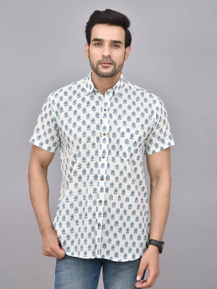 Hand Block Printed Cotton Shirt for wholesale by AMRANIS