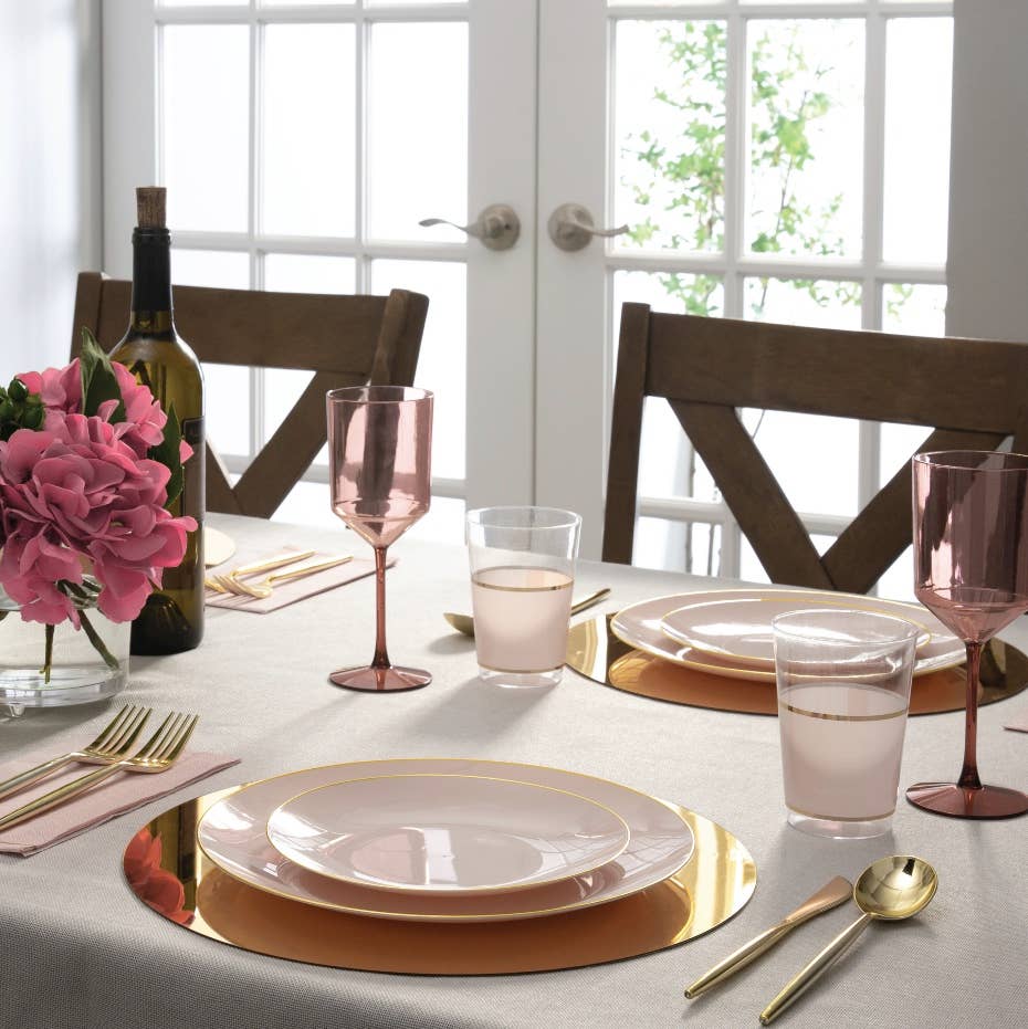 Luxe Party - Wholesale Disposable Plate - Round Blush • Gold Plastic Plates | 10 Pack1