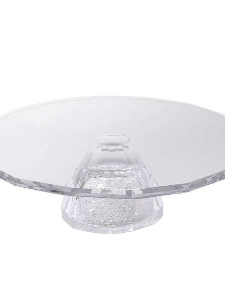 Crystal Cake Stand with Clear Crystal Filled Round Base for wholesale by Collection by Nouvelle