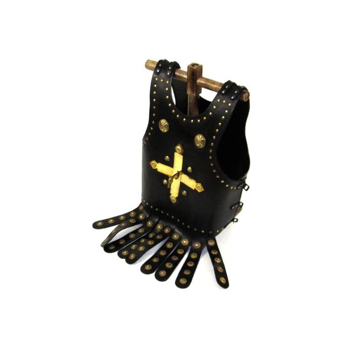 Veste d'armure médiévale en cuir (similicuir noir avec laiton) pour la vente par India Overseas Trading Corporation